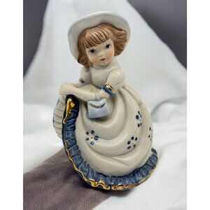 Vintage Porcelain Bell Girl in a Blue Dress Southern Belle Hand Painted Taiwan